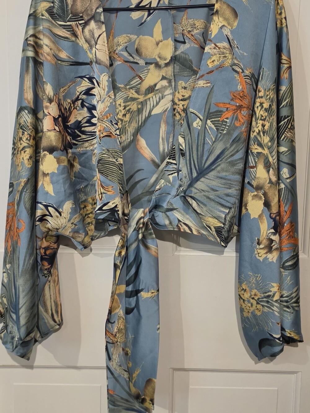 Light Blue Floral Tie-Front Women's Top